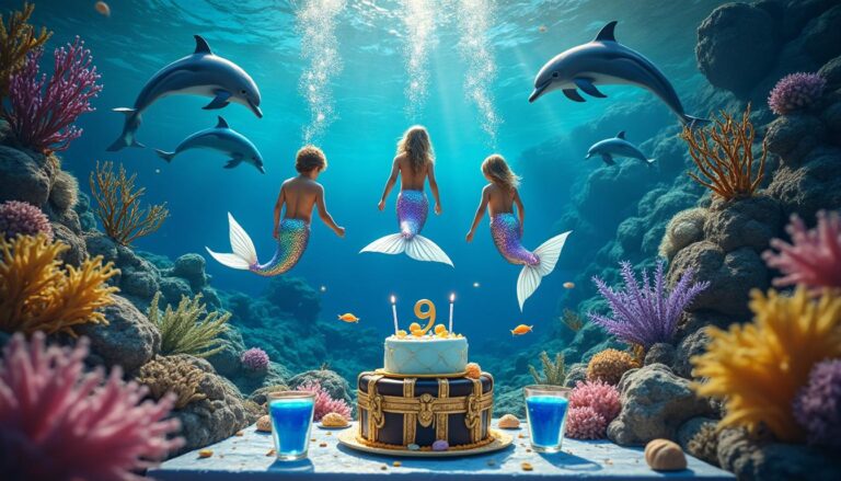 organisez une fête d'anniversaire inoubliable pour ses 9 ans avec un thème sirène magique, incluant une chasse au trésor captivante pour émerveiller tous les enfants.