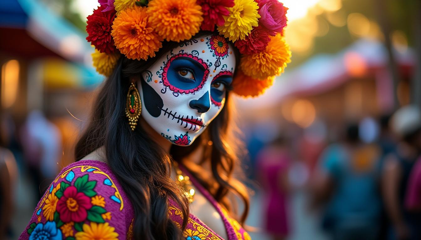 découvrez un costume vibrant qui célèbre l'esprit coloré et traditionnel du día de los muertos au mexique, mêlant culture et festivité avec authenticité.
