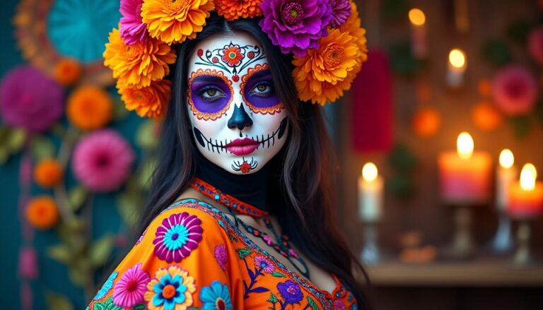 découvrez un costume vibrant qui célèbre l'esprit coloré et festif du día de los muertos au mexique, alliant tradition et célébration avec éclat.