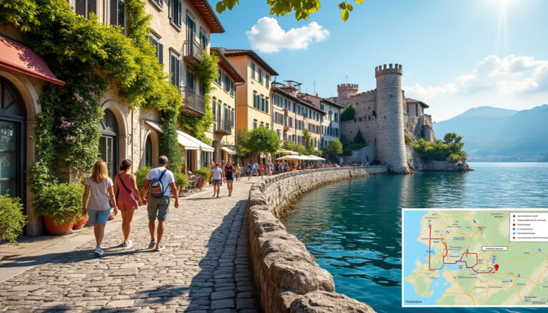 découvrez sirmione en une journée grâce à un itinéraire pédestre complet accompagné d'une carte interactive pour ne rien manquer des sites incontournables.